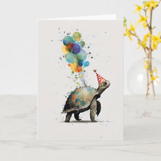 Turtle Birthday Party Wenskaart Kaart (Gele Bloem)