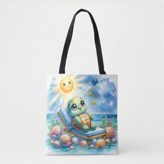Turtle Bliss: sereniteit aan het strand Tote Bag (Voorkant)