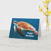 Turtle Blue Water Zee Foto Birthday Kaart (Gele Bloem)