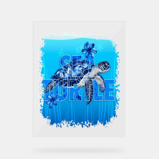 Turtle Blue Zee Square Acryl Bord (Voorkant)