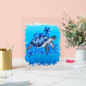 Turtle Blue Zee Square Acryl Bord (Huwelijk)