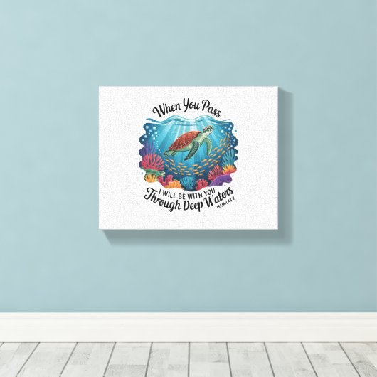 Turtle Blue Zee Square Canvas Afdruk (Insitu (Houten vloer))