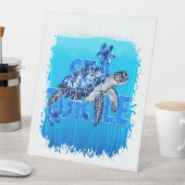 Turtle Blue Zee Square Reclamebord Met Voetstuk (Insitu)