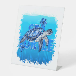 Turtle Blue Zee Square Reclamebord Met Voetstuk
