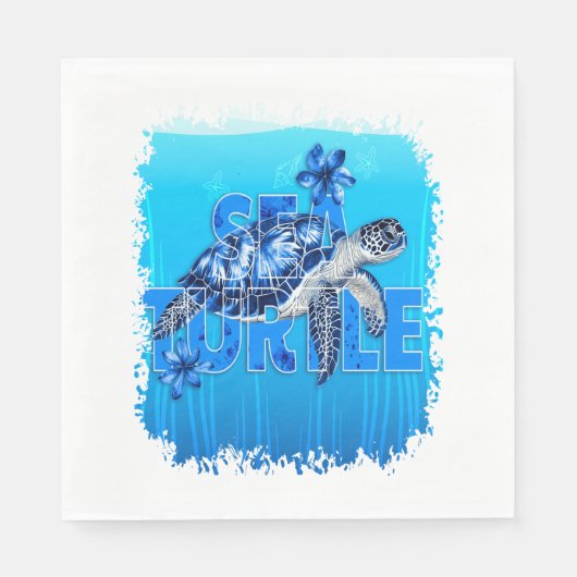 Turtle Blue Zee Square Servet (Voorkant)