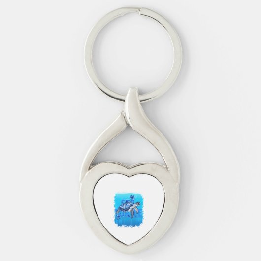 Turtle Blue Zee Square Sleutelhanger (Voorkant)