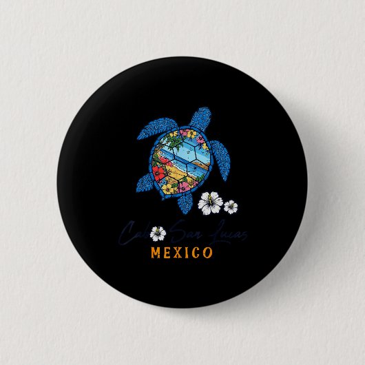 Turtle Cabo San Lucas Mexico Vacation Summer Men W Ronde Button 5,7 Cm (Voorkant)