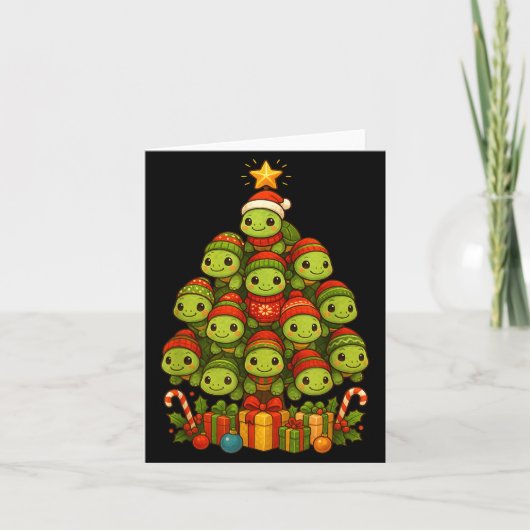 Turtle Christmas Tree Funny Turtle Xmas  Kaart (Voorkant)
