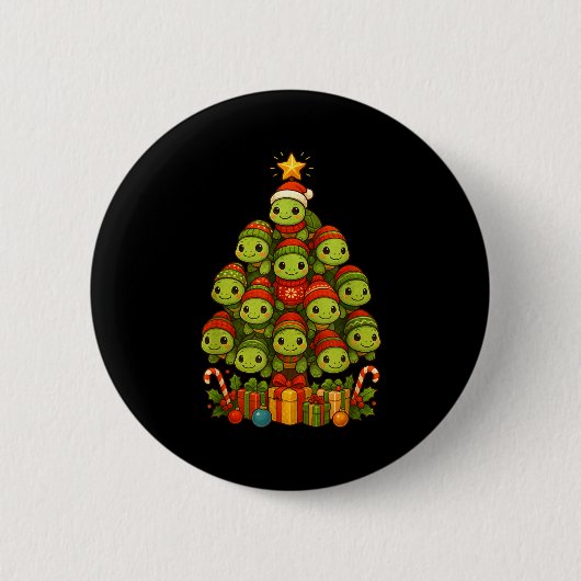 Turtle Christmas Tree Funny Turtle Xmas Ronde Button 5,7 Cm (Voorkant)