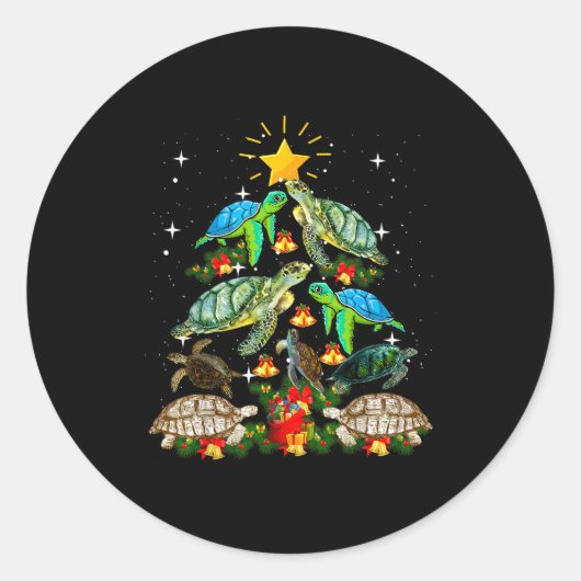 Turtle Christmas Tree Shirt Ronde Sticker (Voorkant)