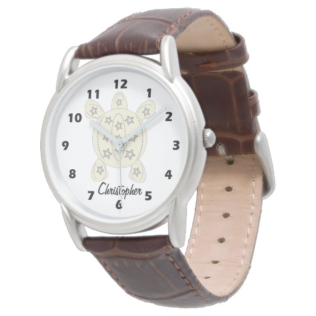 Turtle Design Gepersonaliseerd Horloge (Gekanteld)