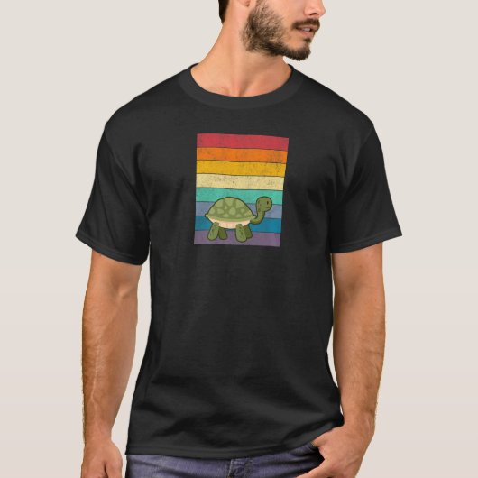Turtle Distressed Vintage Retro Style Rainbow T-shirt (Voorkant)