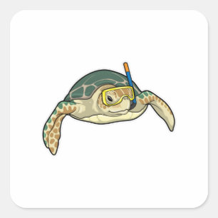 Turtle Diver Snorkel Vierkante Sticker