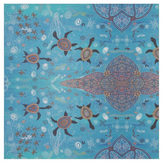 Turtle Dreaming Aboriginal Design Fabric Stof (Close Up)