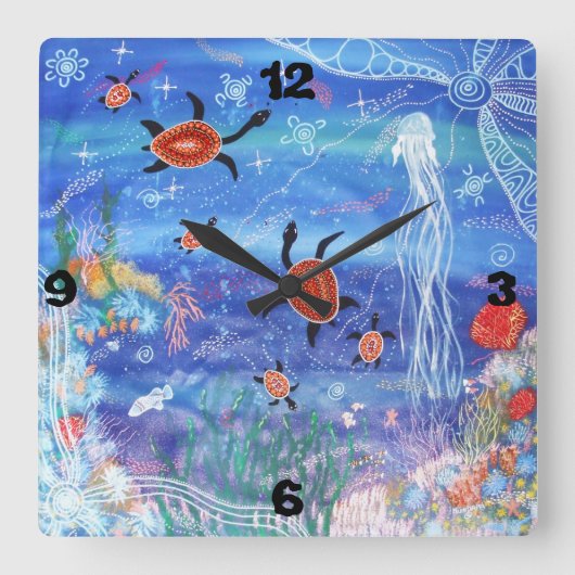 Turtle Dreaming Wall Clock Vierkante Klok (Voorkant)