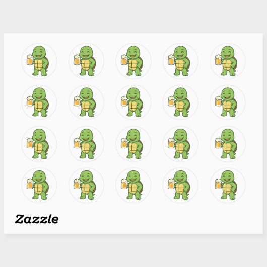 Turtle drinking beer ronde sticker (Vel)