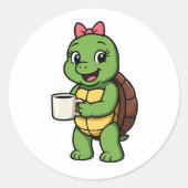 Turtle drinking coffee ronde sticker (Voorkant)