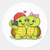 Turtle duo selfie fun ronde sticker (Voorkant)