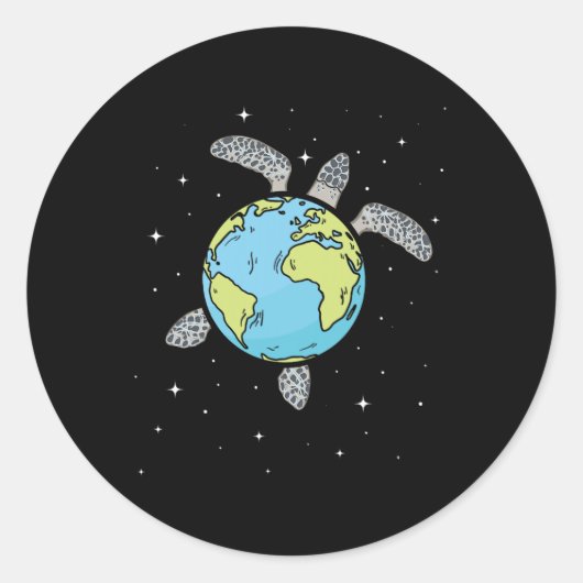 Turtle Earth Zee Turtle Earth Day Turtle Planet Ronde Sticker (Voorkant)