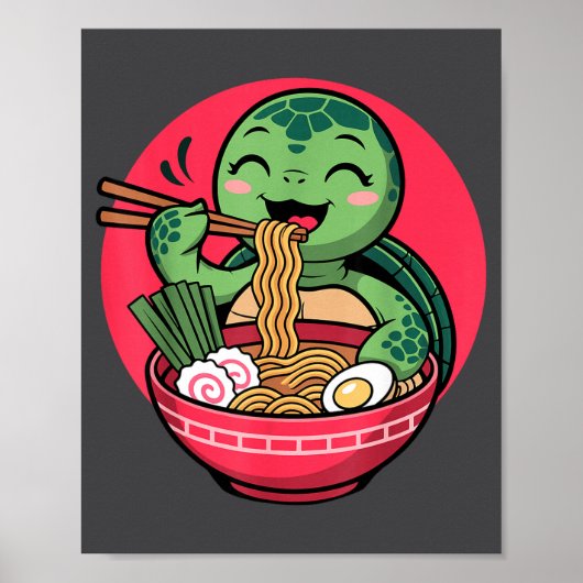 Turtle Eating Ramen Kawaii Turtle Japanese Kawaii  Poster (Voorkant)