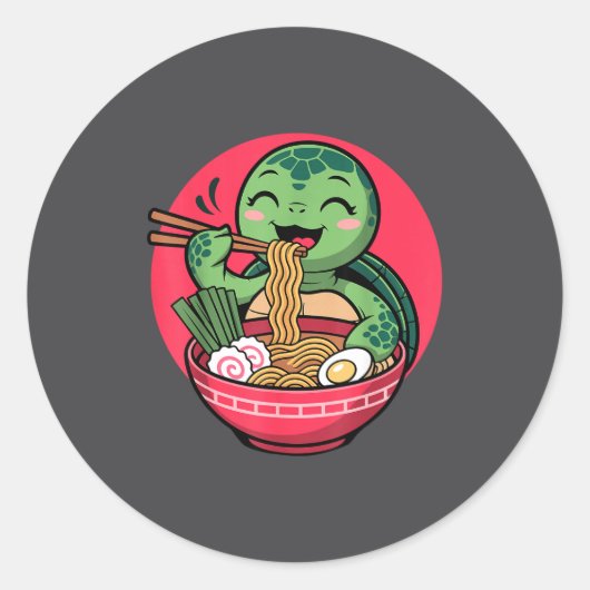 Turtle Eating Ramen Kawaii Turtle Japanese Kawaii  Ronde Sticker (Voorkant)