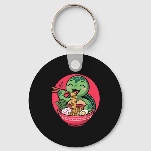 Turtle Eating Ramen Kawaii Turtle Japanese Kawaii Sleutelhanger (Voorkant)