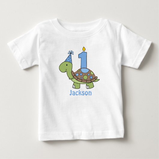 Turtle Eerste Verjaardag Tshirt blauw Gepersonalis (Voorkant)