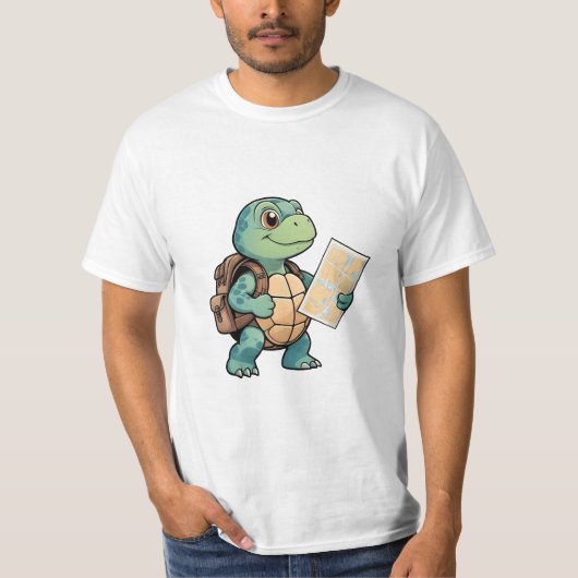 Turtle Explorer with Map – Cute Travel Art. T-shirt (Voorkant)
