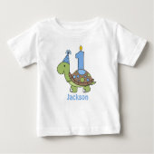 Turtle First Birthday Tshirt blue, gepersonaliseer (Voorkant)