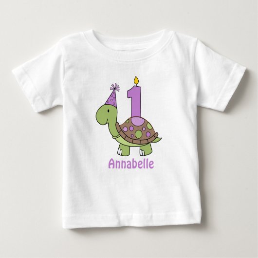 Turtle First Birthday Tshirt paars gepersonaliseer (Voorkant)