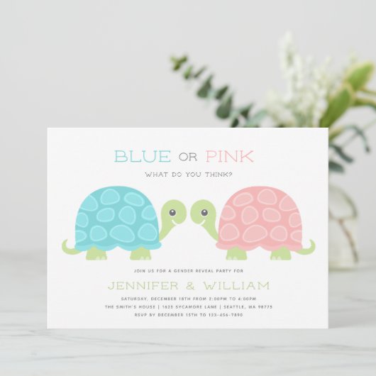 Turtle Gender Reopenbaart Uitnodiging (Staand voorkant)