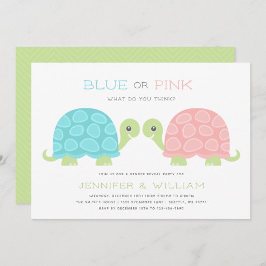 Turtle Gender Reopenbaart Uitnodiging (Voorkant / Achterkant)