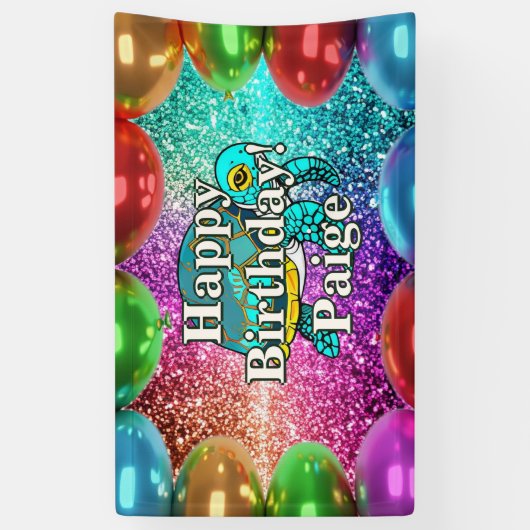 Turtle Gepersonaliseerde karakter verjaardag banne Spandoek (Verticaal)