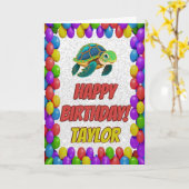 Turtle Gepersonaliseerde Leuke Groet Verjaardag Ka Kaart (Gele Bloem)