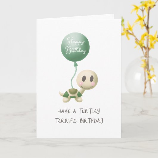 Turtle Grappige Punny Turtley Geweldige Verjaardag Kaart (Gele Bloem)