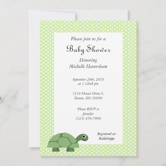 Turtle Green Baby shower Invitation Kaart (Voorkant)