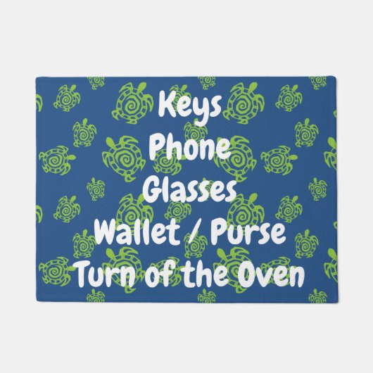 Turtle Green op Blue Checklist Doormat Deurmat (Voorkant)