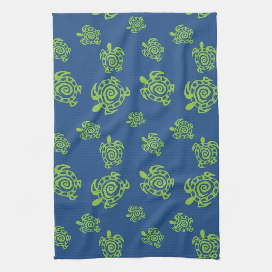 Turtle Green op Blue Theedoek (Verticaal)