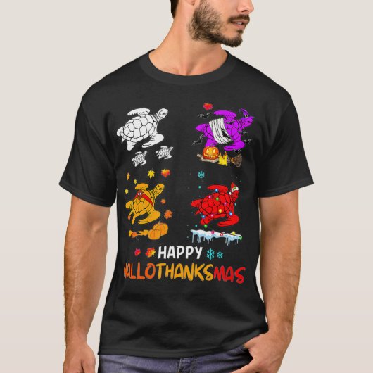 Turtle Halloween en Merry KerstHappy Haloth T-shirt (Voorkant)