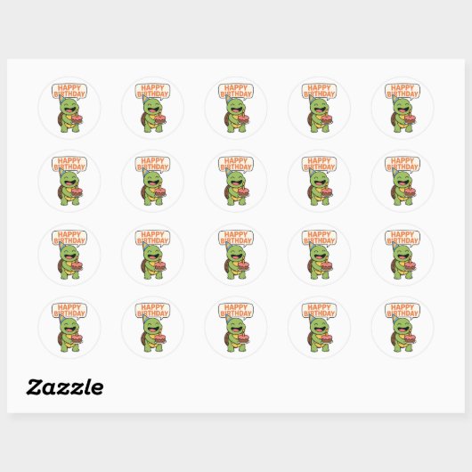 Turtle Happy Birthday  Ronde Sticker (Vel)