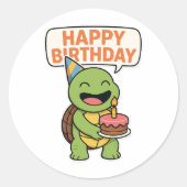 Turtle Happy Birthday  Ronde Sticker (Voorkant)