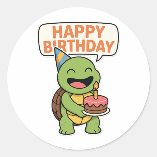Turtle Happy Birthday  Ronde Sticker (Voorkant)