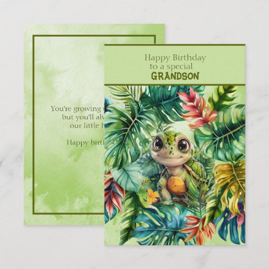 Turtle Happy Birthday To a Special Grandson  Kaart (Voorkant / Achterkant)