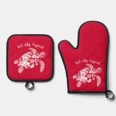Turtle-Hawaiian-Fisherman Core-Cherry Red Ovenwant & Pannenlap Set (Voorkant)