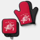 Turtle-Hawaiian-Fisherman Core-Cherry Red Ovenwant & Pannenlap Set (Voorkant / Achterkant)
