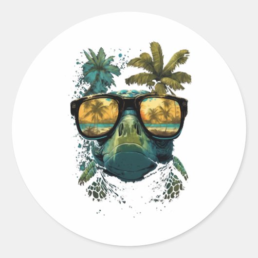 Turtle Hawaiian Zee Turtles Hawaii Beach Palm Ronde Sticker (Voorkant)
