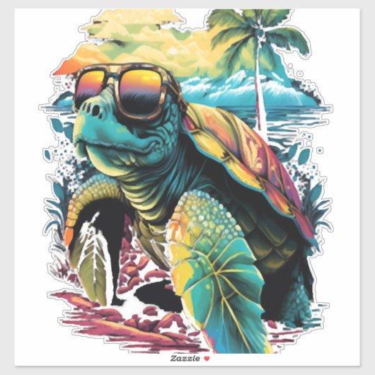 Turtle Hawaiian Zee Turtles Hawaii Beach Palm Sticker (Vel)