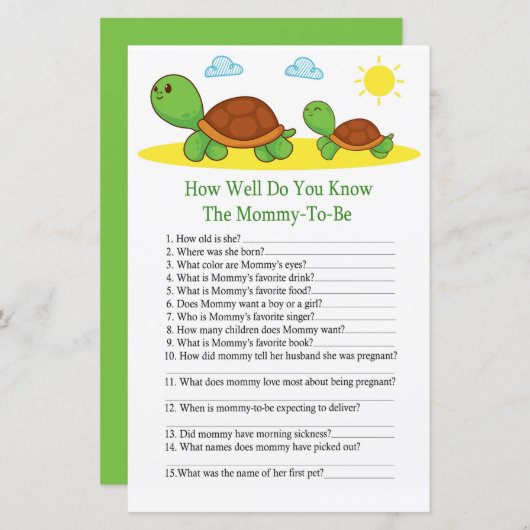 Turtle Hoe goed ken je het baby shower spel? (Voorkant / Achterkant)