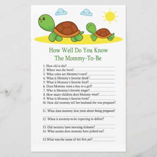Turtle Hoe goed ken je het baby shower spel? (Voorkant)