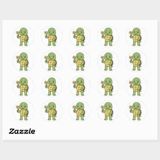Turtle holding a flower ronde sticker (Vel)